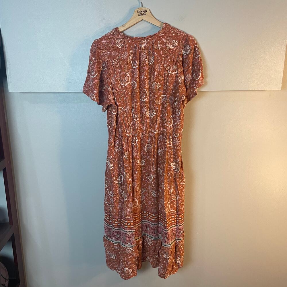 Knox Rose SZ Large Floral Ruffle Short Sleeve Full Length Orange Pink Dress EUC - Picture 10 of 12